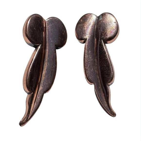 Vintage Renoir Signed Modernist Copper Clip On Earrings - Picture 1 of 4